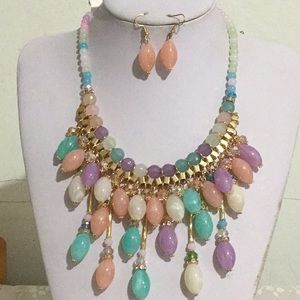 Multi color lucite bead drops necklace earring set
